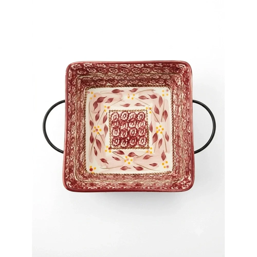 Temp-tations Old World Cranberry 1.5 QT Square Baker Casserole Trivet Caddy 3pc